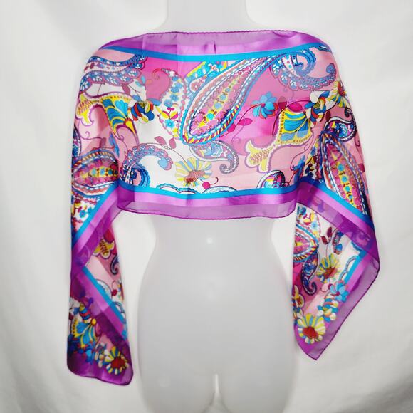 Adrienne Landau Purple Retro Colorful Paisley & Floral Scarf  52"X 11" - Picture 2 of 9